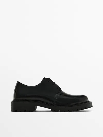 Massimo Dutti Black Moc Toe Shoes