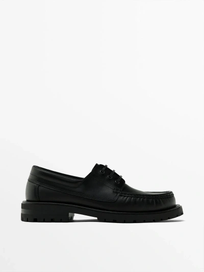 Massimo Dutti Black Nappa Deck Shoes In Blue