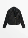 MASSIMO DUTTI BLACK NAPPA LEATHER BIKER JACKET