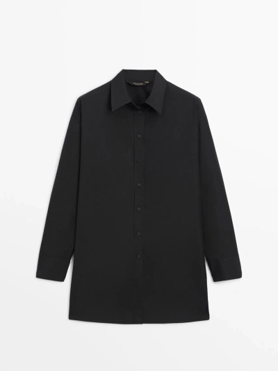 Massimo Dutti Black Poplin Oversize Blouse