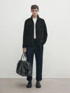 Massimo Dutti Schwarze Truckerjacke Aus Wildleder In Black