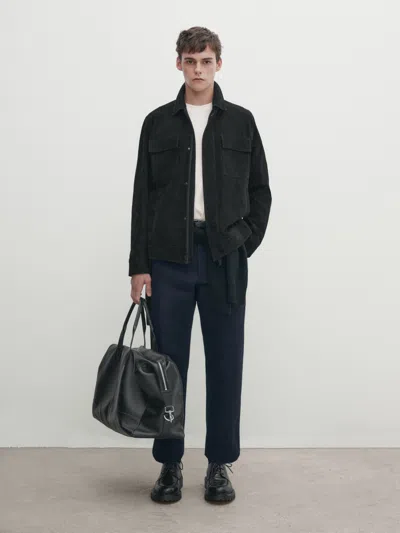Massimo Dutti Schwarze Truckerjacke Aus Wildleder In Black
