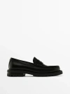 Massimo Dutti Black Track Sole Loafers With Penny Strap In Black
