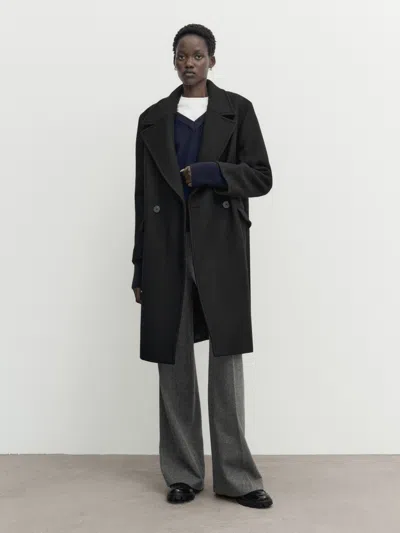 Massimo Dutti Bequemer Mantel Aus Wollmischung In Schwarz In Black