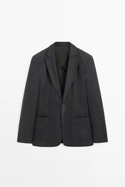 Massimo Dutti Blazer 100% De Lã Total Look In Gray