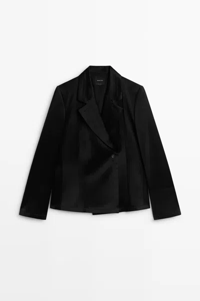 Massimo Dutti Blazer Cruzado Com Lã In Preto