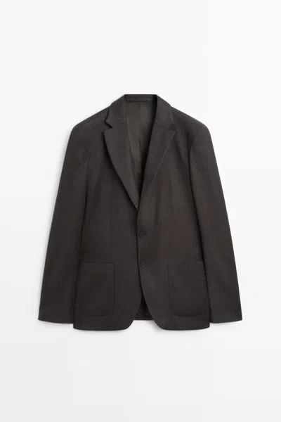 Massimo Dutti Blazer De Fato 100% De Lã In Black