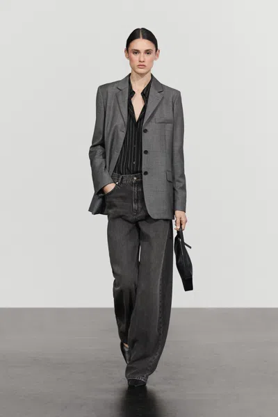 Massimo Dutti Blazer De Fato Com Bolsos 100% De Lã In Cinzento-escuro