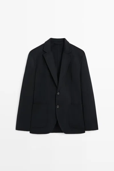 Massimo Dutti Blazer In Tessuto A Doppio Strato Misto Lana In Azzurro Profondo