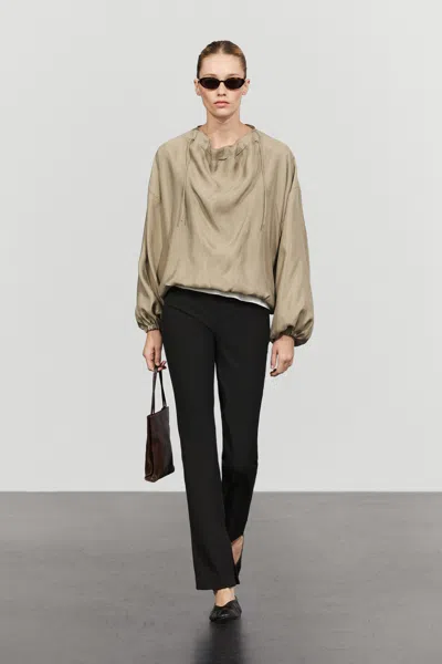 Massimo Dutti Blouse Fluide À Col Cordon In Neutral