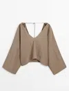 MASSIMO DUTTI BLOUSE WITH BACK DRAWSTRING DETAIL