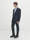 Massimo Dutti Blue 100% Wool Suit Blazer In Marineblau