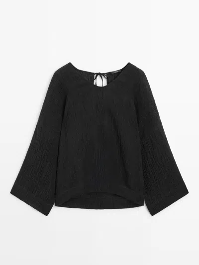 Massimo Dutti Blusa Fluida 100% Lino In Black