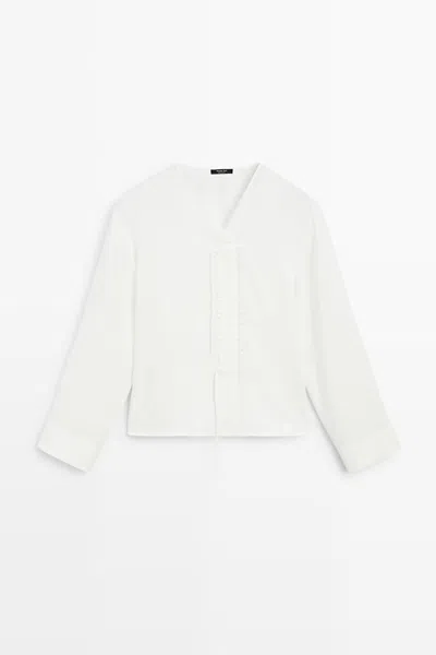 Massimo Dutti Blusa Fluida Detalle Botones Con Lino In White