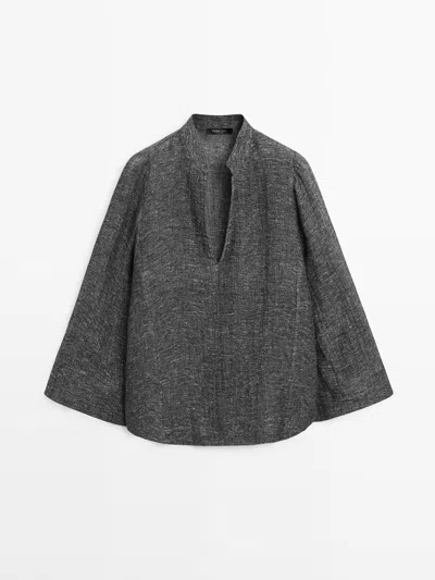 Massimo Dutti Blusa Total Look Melange Lino In Gray