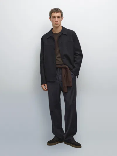 Massimo Dutti Surchemise Double Épaisseur En Laine Mélangée In Blue