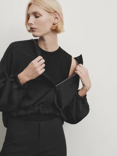 Massimo Dutti Bluse Mit Knitteroptik In Schwarz