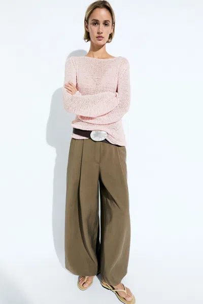 Massimo Dutti Boat Neck Knit Sweater In Pink