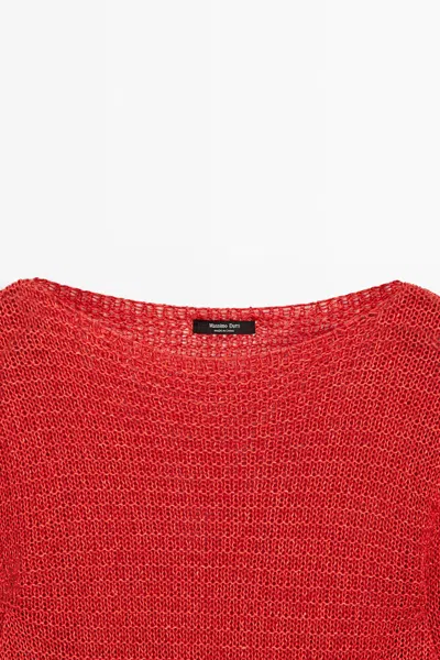 Massimo Dutti Boat Neck Knit Sweater In Red