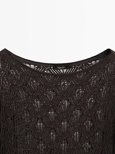 Massimo Dutti Boat Neck Sweater With Openwork Detail In Brown