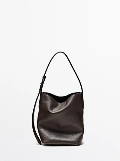Massimo Dutti Bolso Bucket Mini Piel Napa In Brown