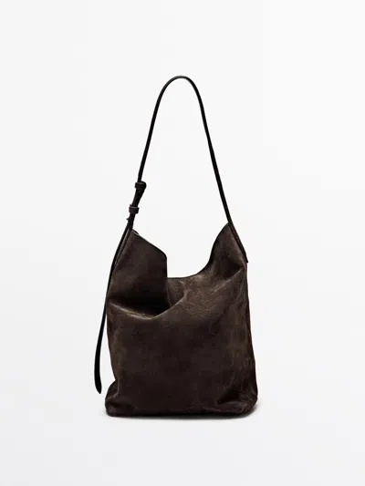 Massimo Dutti Bolso Bucket Piel Serraje In Brown