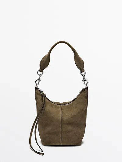 Massimo Dutti Bolso Bucket Piel Serraje In Brown