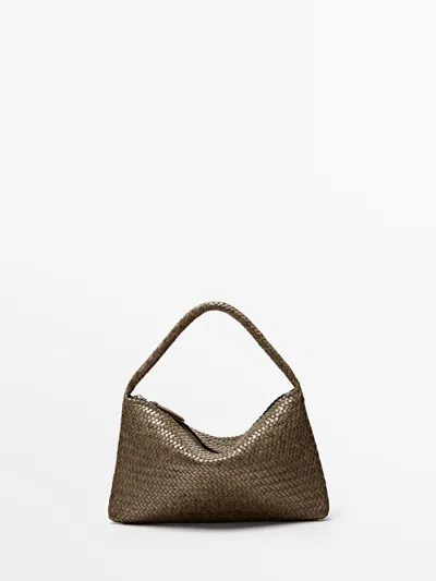 Massimo Dutti Bolso De Hombro Pequeño Piel Trenzada In Brown