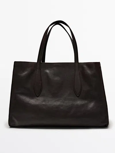 Massimo Dutti Bolso Maxi Tote Md Icon Piel Napa In Brown