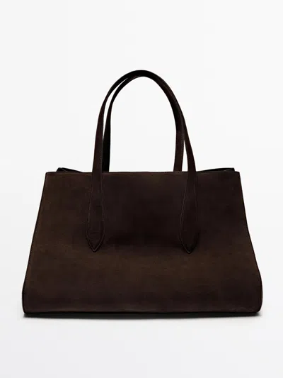 Massimo Dutti Bolso Maxi Tote Md Icon Piel Serraje In Brown