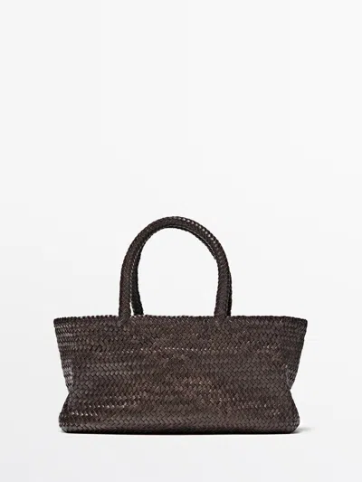 Massimo Dutti Bolso Mediano Tote Trenzado In Brown