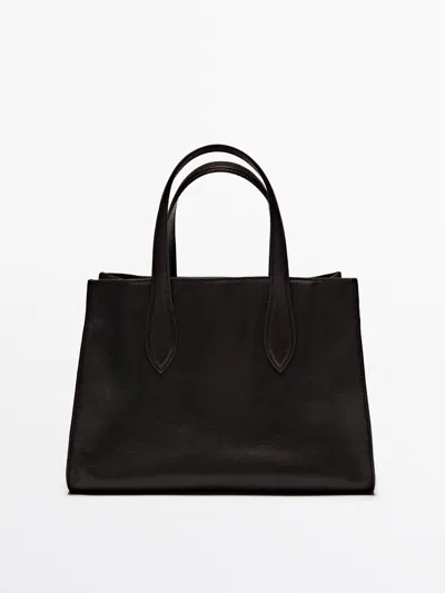 Massimo Dutti Bolso Medio Tote Md Icon Piel Napa In Brown