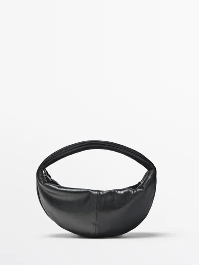 Massimo Dutti Bolso Mini De Mano Media Luna Piel Napa In Black