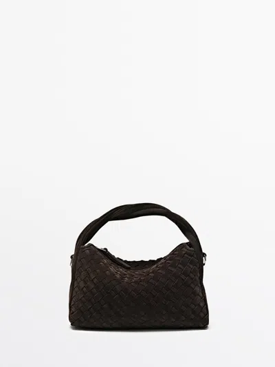 Massimo Dutti Bolso Pequeño Trenzado Piel Serraje In Brown