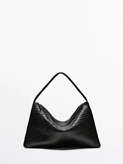Massimo Dutti Bolso Satchel Grande Trenzado Piel Napa In Black