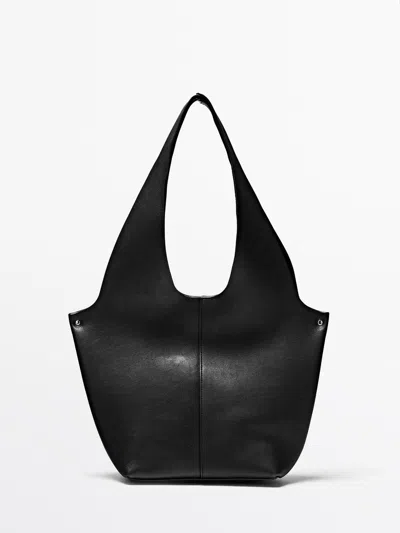 Massimo Dutti Bolso Shopper Piel Napa In Black