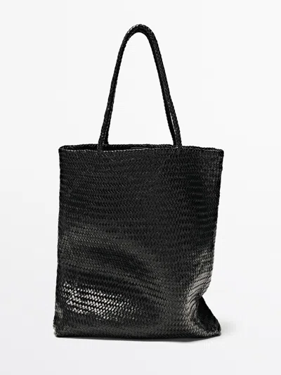 Massimo Dutti Bolso Tote Grande Trenzado Piel Napa In Black
