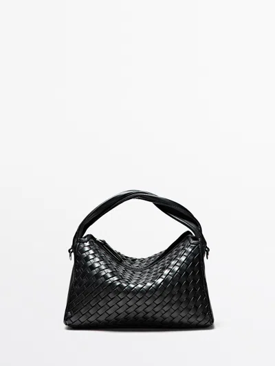 Massimo Dutti Bolso Trenzado Medio Piel Napa In Black