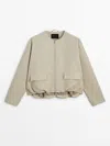 Massimo Dutti Bomber Jacket With Zip And Pockets In Light Beige