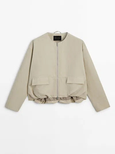 Massimo Dutti Bomber Jacket With Zip And Pockets In Light Beige