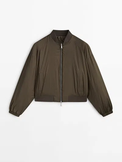 Massimo Dutti Reversible Bomber Jacket With Toiletry-bag In Khaki