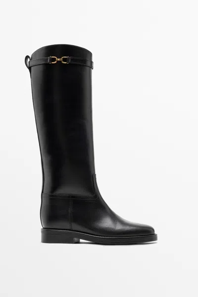 Massimo Dutti Botas De Equitação Em Pele In Preto