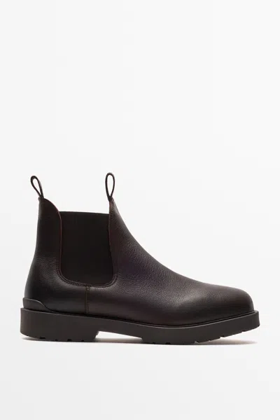 Massimo Dutti Botim Chelsea Em Pele Ensebada In Burgundy