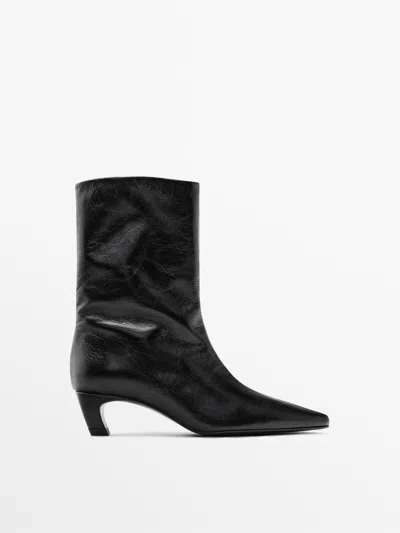 Massimo Dutti Botín Piel Tacón In Black