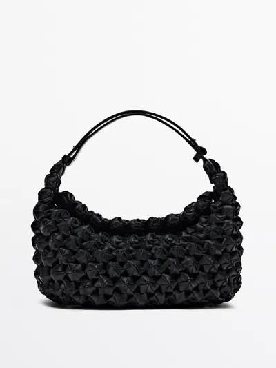 Massimo Dutti Braided Leather Bag In Black