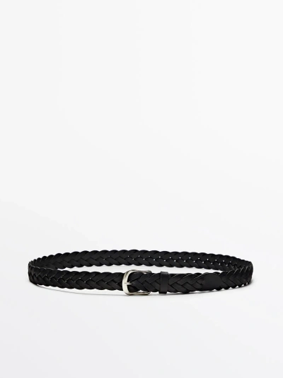 Massimo Dutti Braided Leather Belt In Black