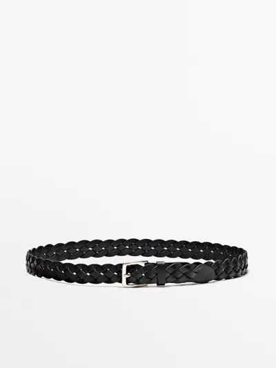 Massimo Dutti Braided Leather Belt In Black