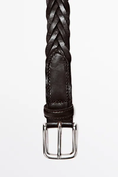 Massimo Dutti Braided Leather Belt In Brown