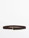 Massimo Dutti Braided Leather Belt In Brown