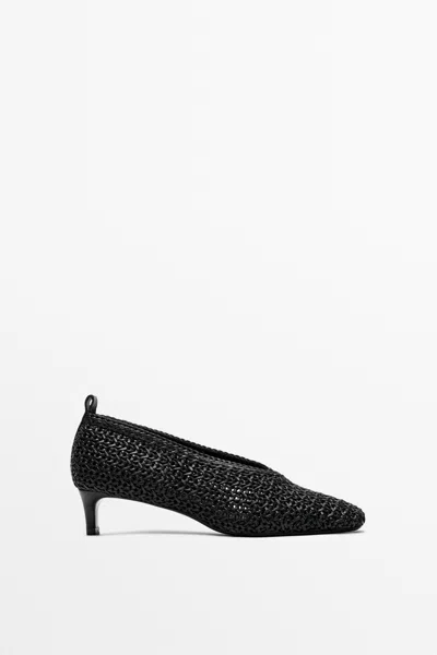 Massimo Dutti Braided Leather Heels In Black